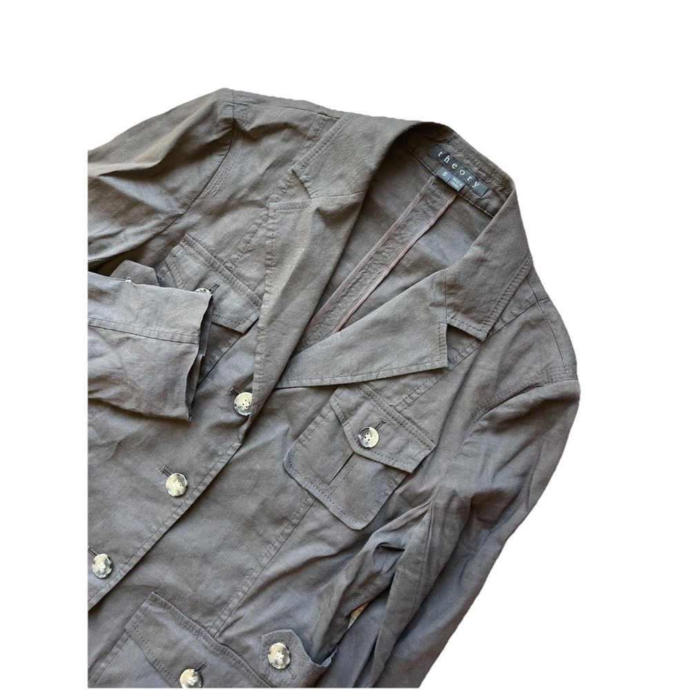 Theory Brown Long‎ Sleeve Button Up Meryl Linen Utility Jacket Women's Size 8 M